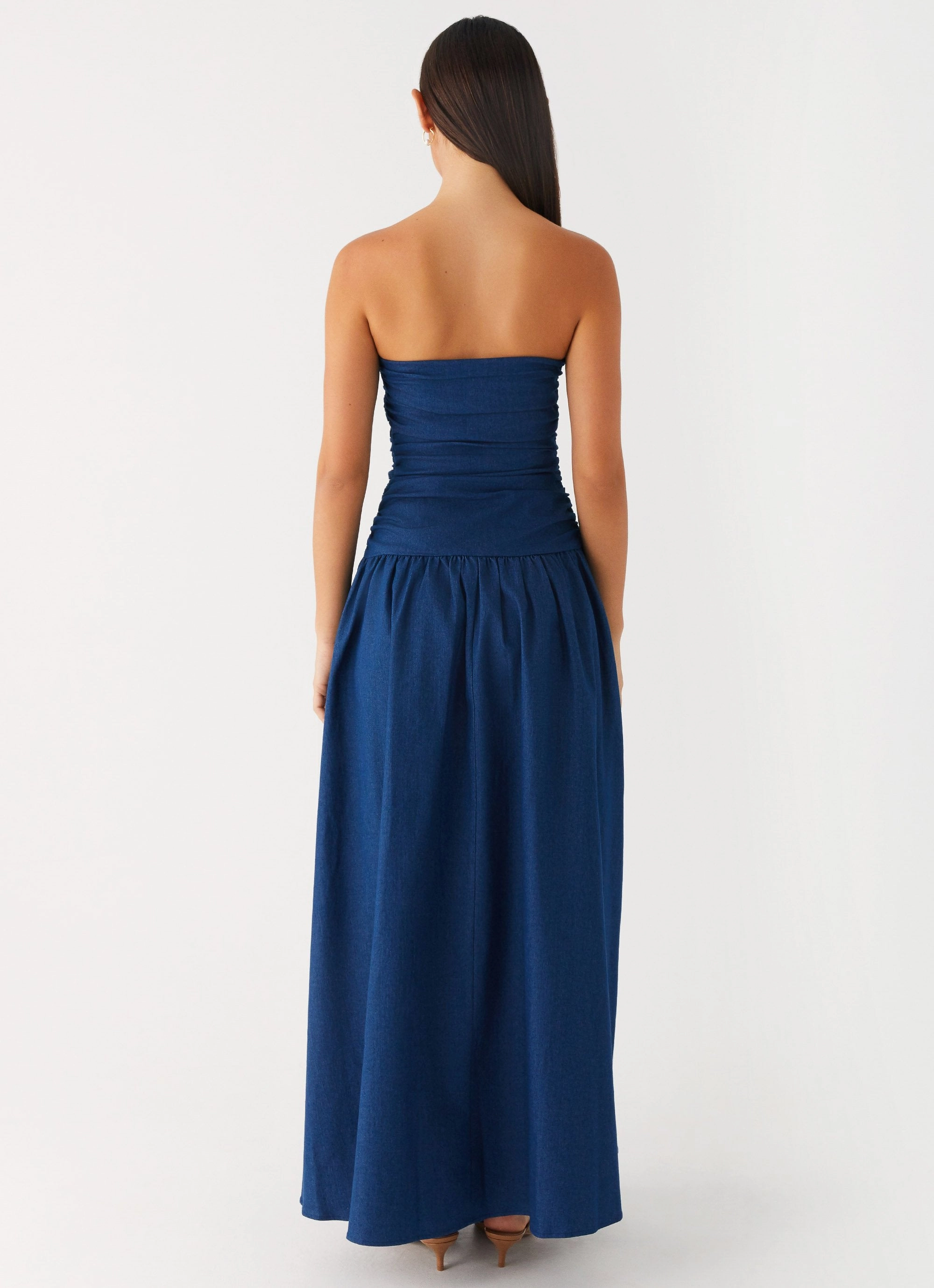 Texture Mood Lower Hem Carmel Denim Maxi Dress - Indigo