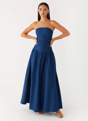 Carmel Denim Maxi Dress - Indigo Beaded-Edge