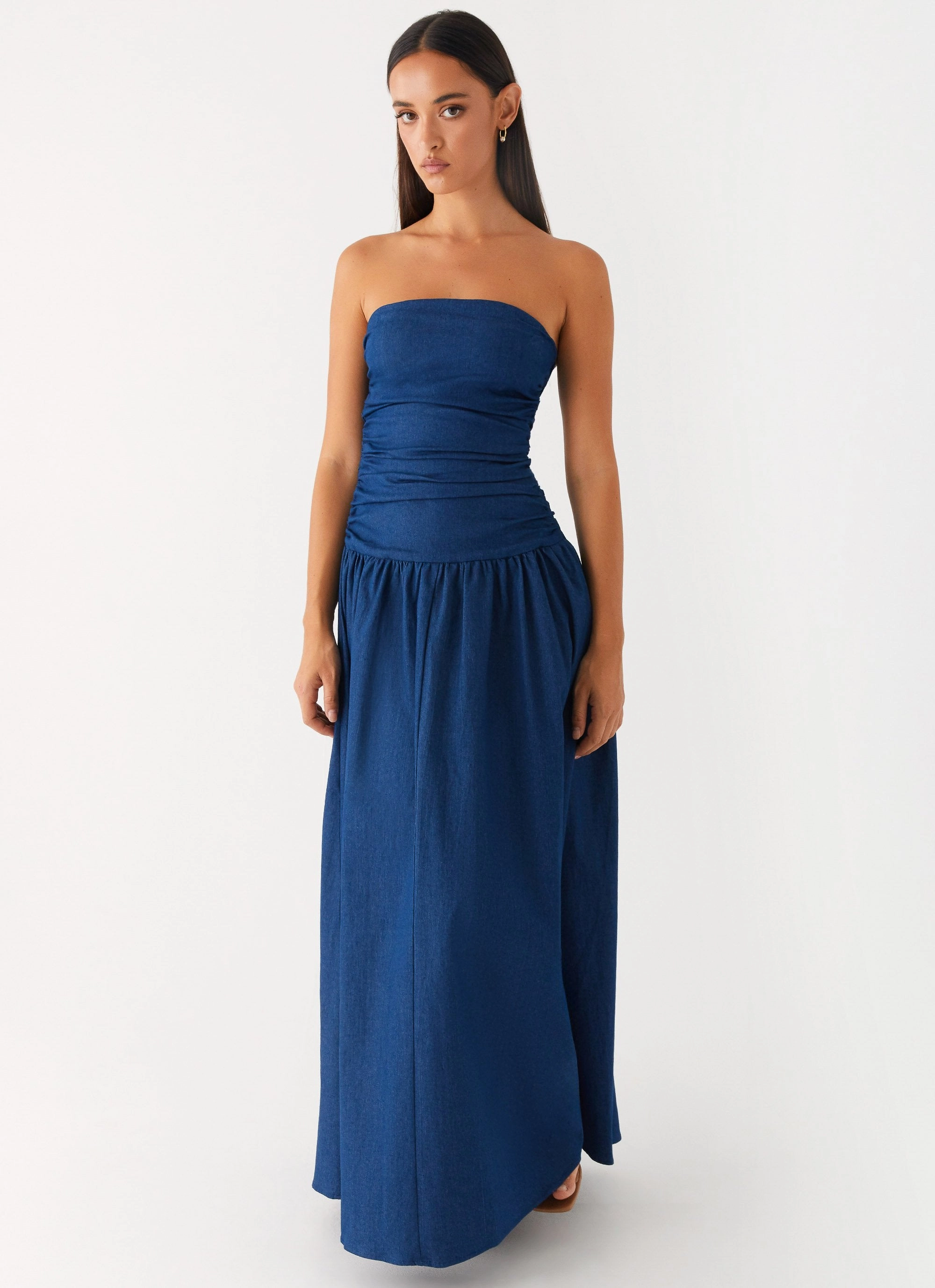 Business casual Happy Glow Carmel Denim Maxi Dress - Indigo