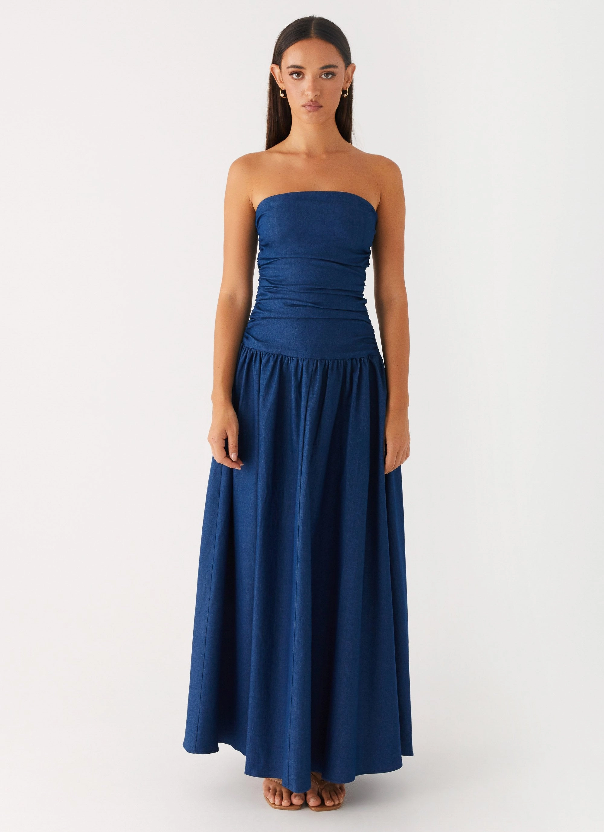 Carmel Denim Maxi Dress - Indigo Soft-touch daywear Happy Glow