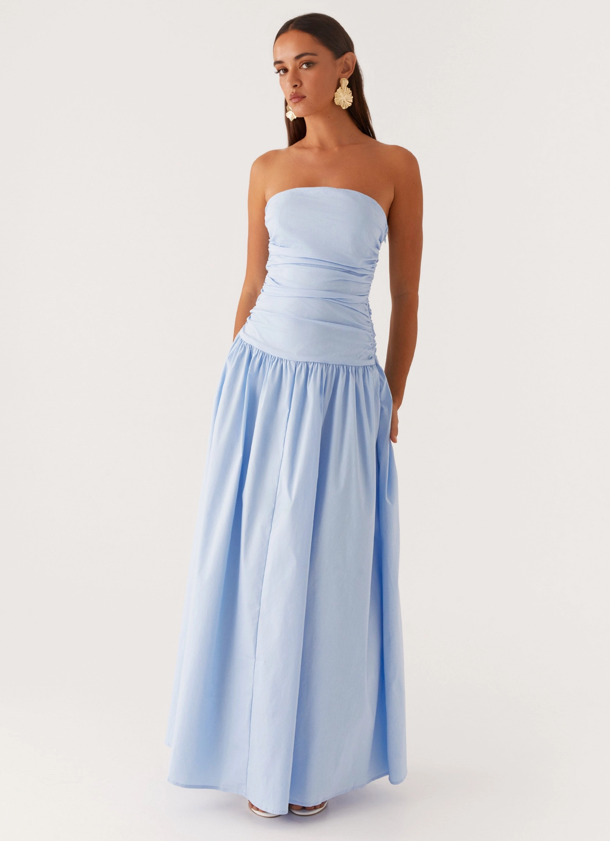 Sophisticated and Relaxed Silky Shine Carmel Maxi Dress - Blue