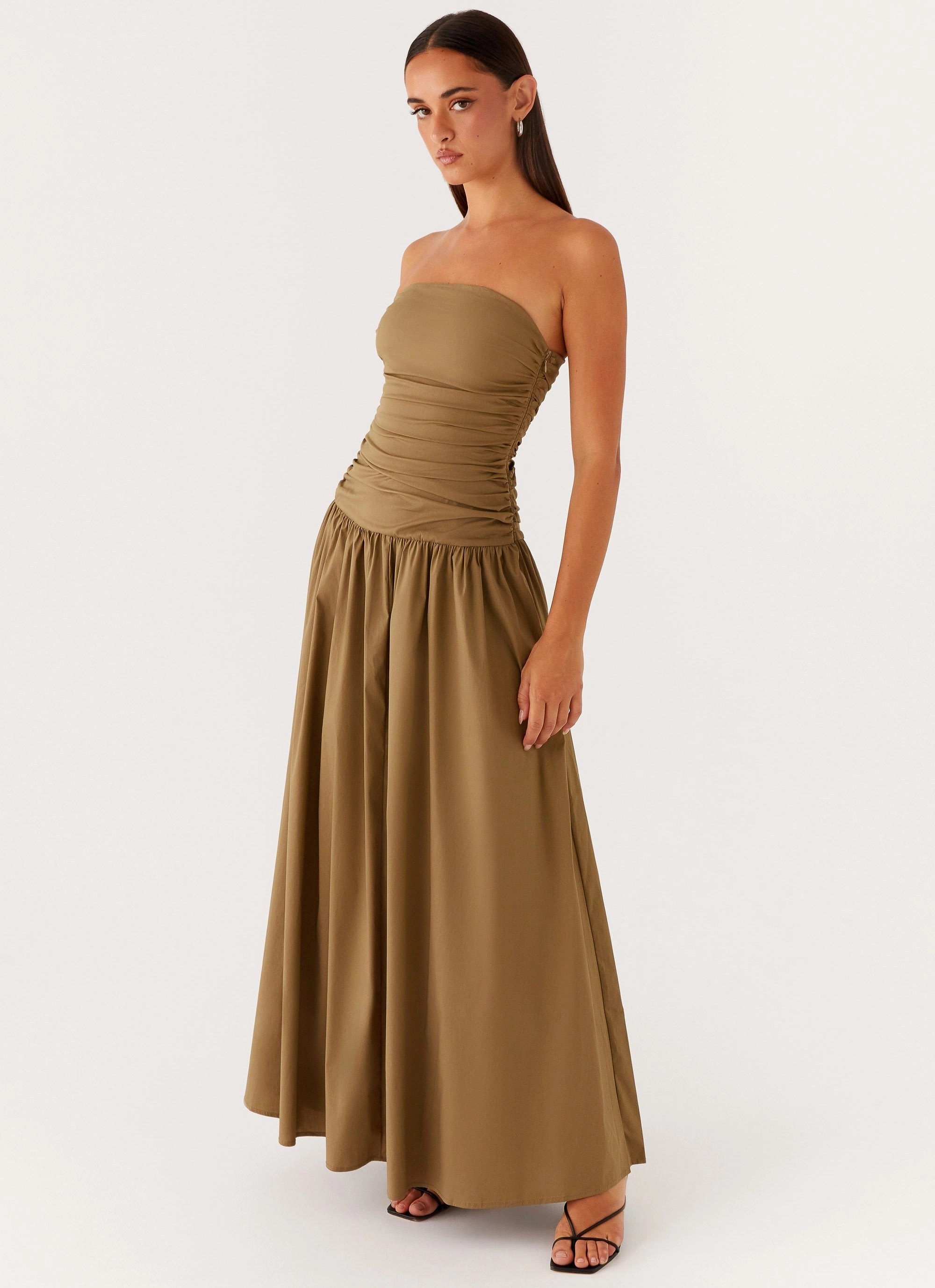 Cozy Base Long Lines Carmel Maxi Dress - Khaki