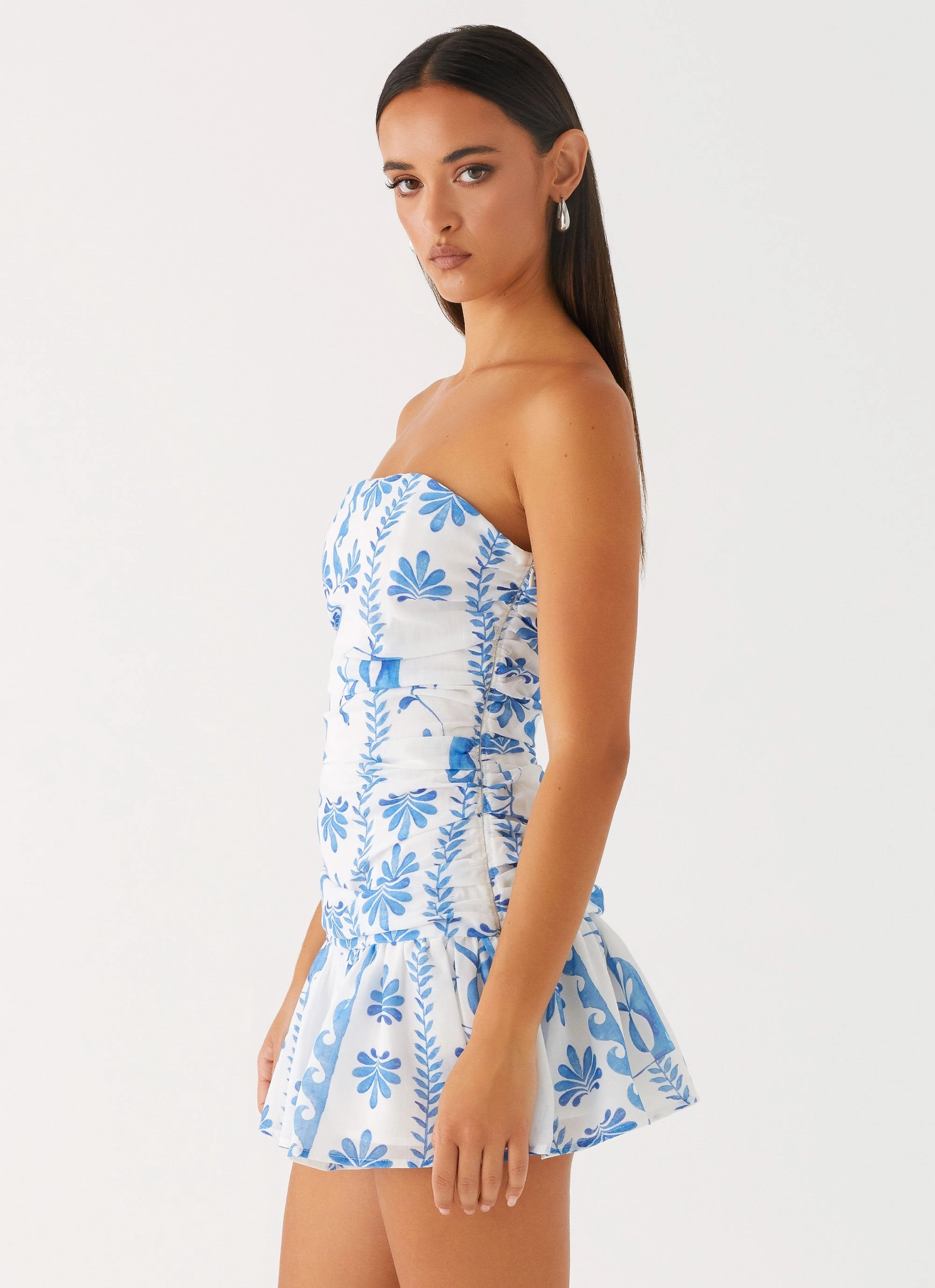 Elegant Detail Carmel Mini Dress - Floral Wave