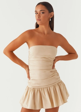 High-Low-Hem Carmel Mini Dress - Ivory