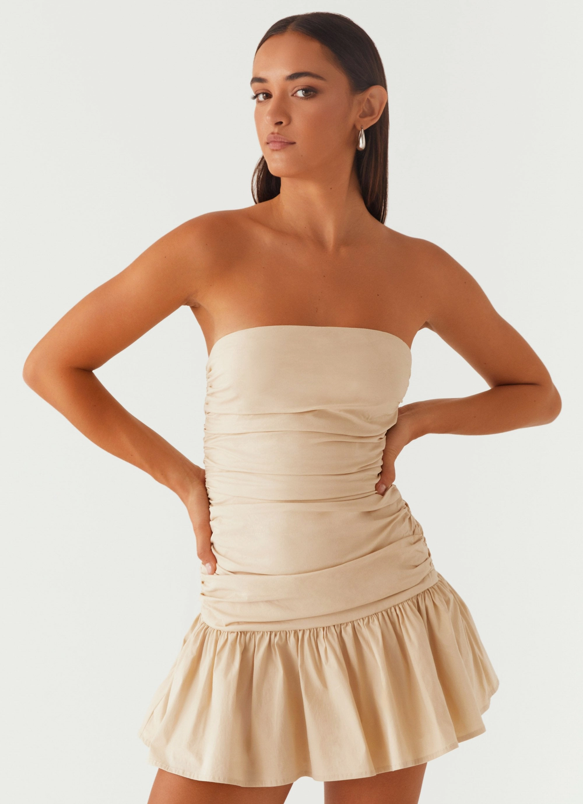 High-Low-Hem Carmel Mini Dress - Ivory