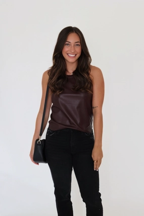 Carmela Vegan Leather Tank- Chocolate OdorControl Multipurpose Layering Piece Heat Regulating Fabric Carmela Vegan Leather Tank- Chocolate