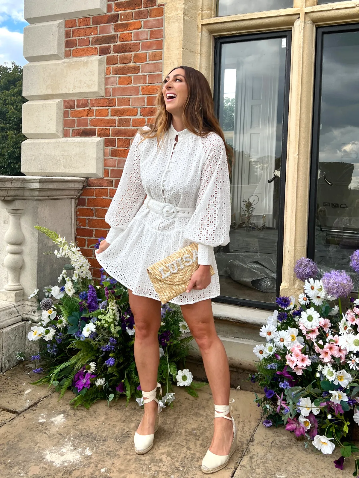 Happy Scent Comfortable Touch Carmen Broderie Mini Dress in White