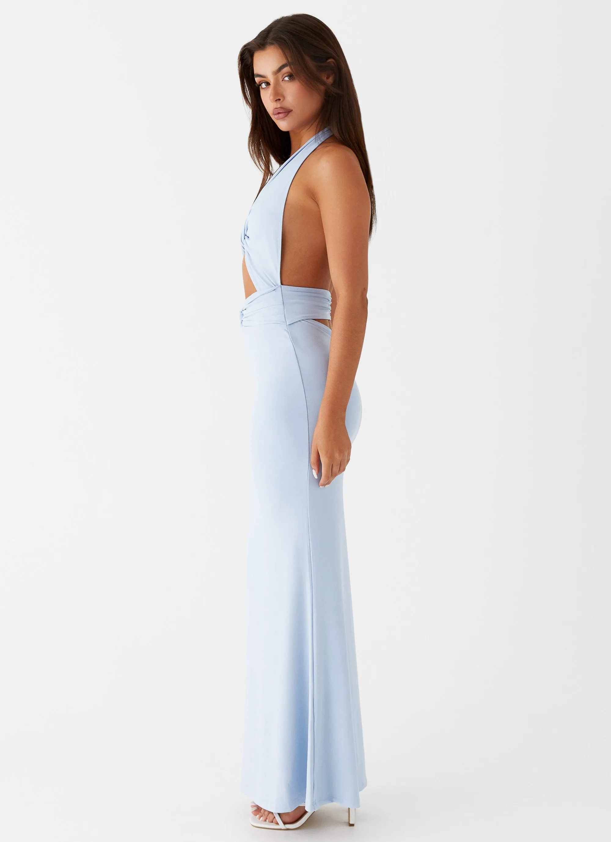 Carolina Twist Maxi Dress - Blue Seamless Shoulder Sleek Silhouette
