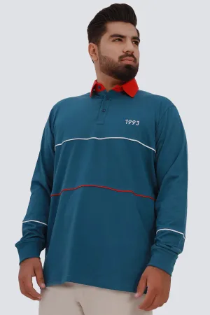 Carribean Blue & Red Rugby Polo Shirt (Plus Size) - W22 - MP0122P
