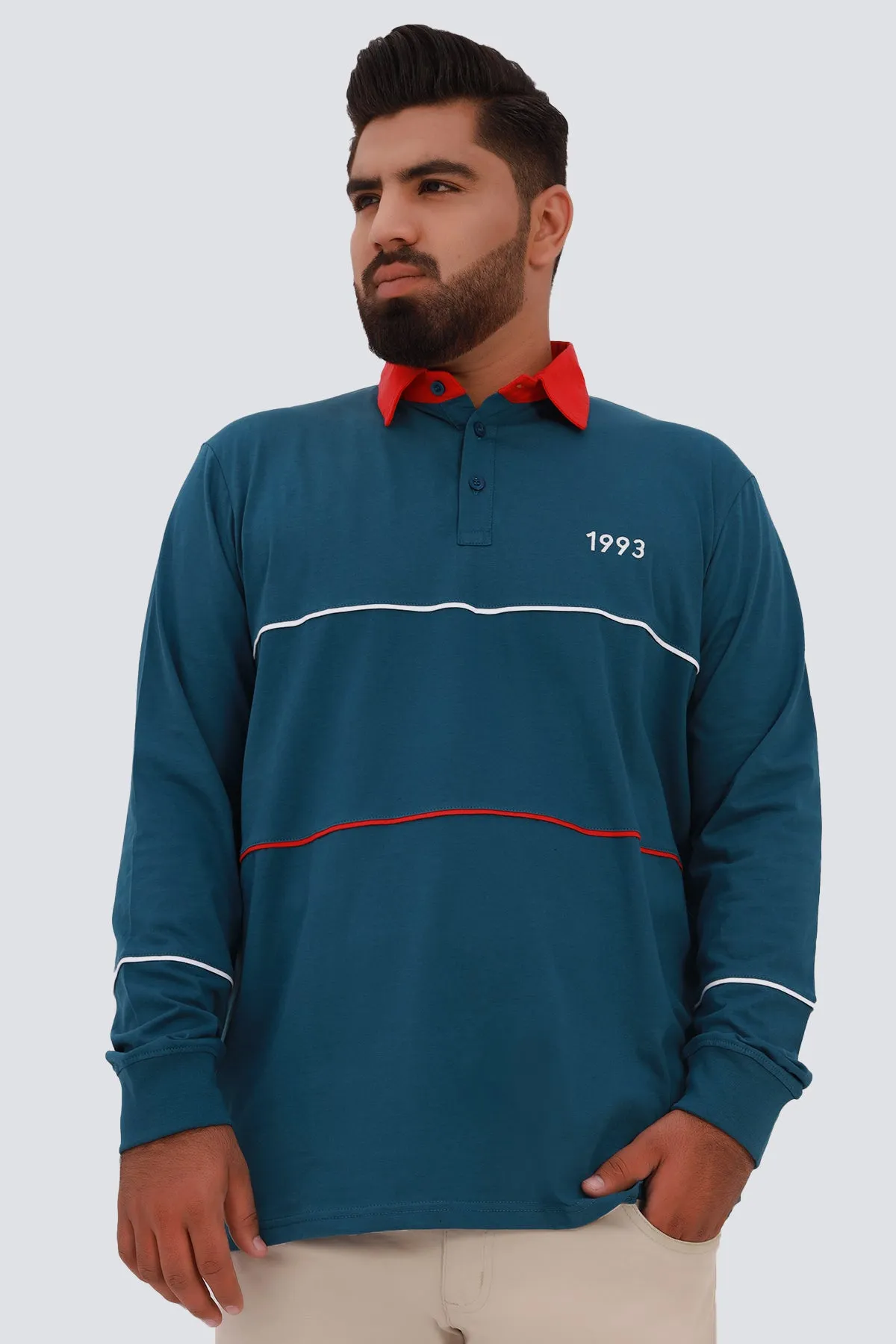 Carribean Blue & Red Rugby Polo Shirt (Plus Size) - W22 - MP0122P