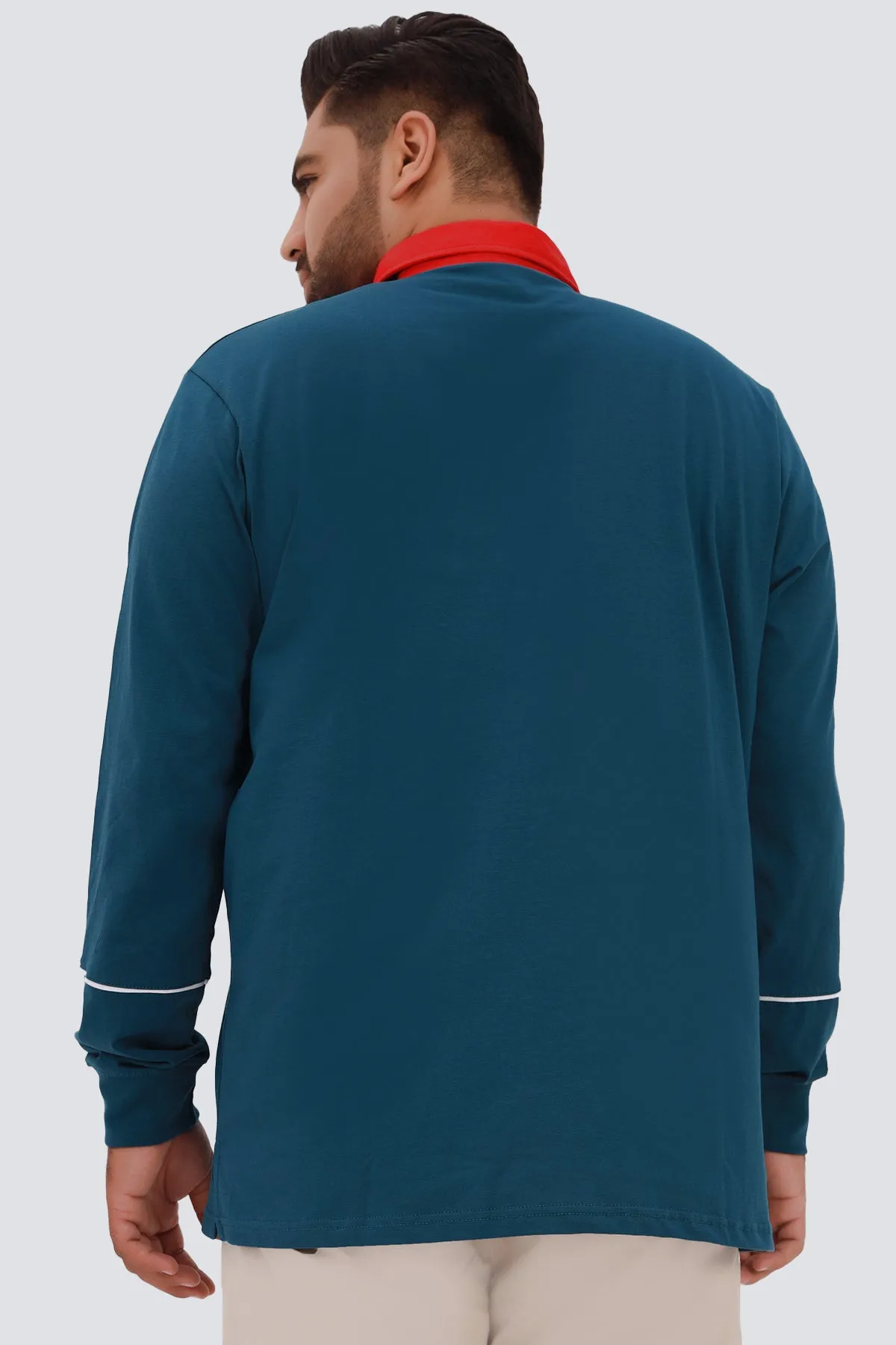 Carribean Blue & Red Rugby Polo Shirt (Plus Size) - W22 - MP0122P