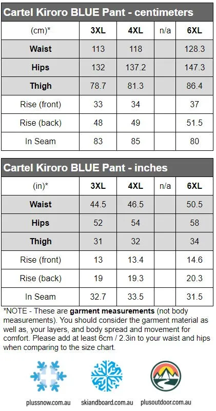 Cartel Kiroro Mens Stretch Ski Pants Blue 3XL-6XL
