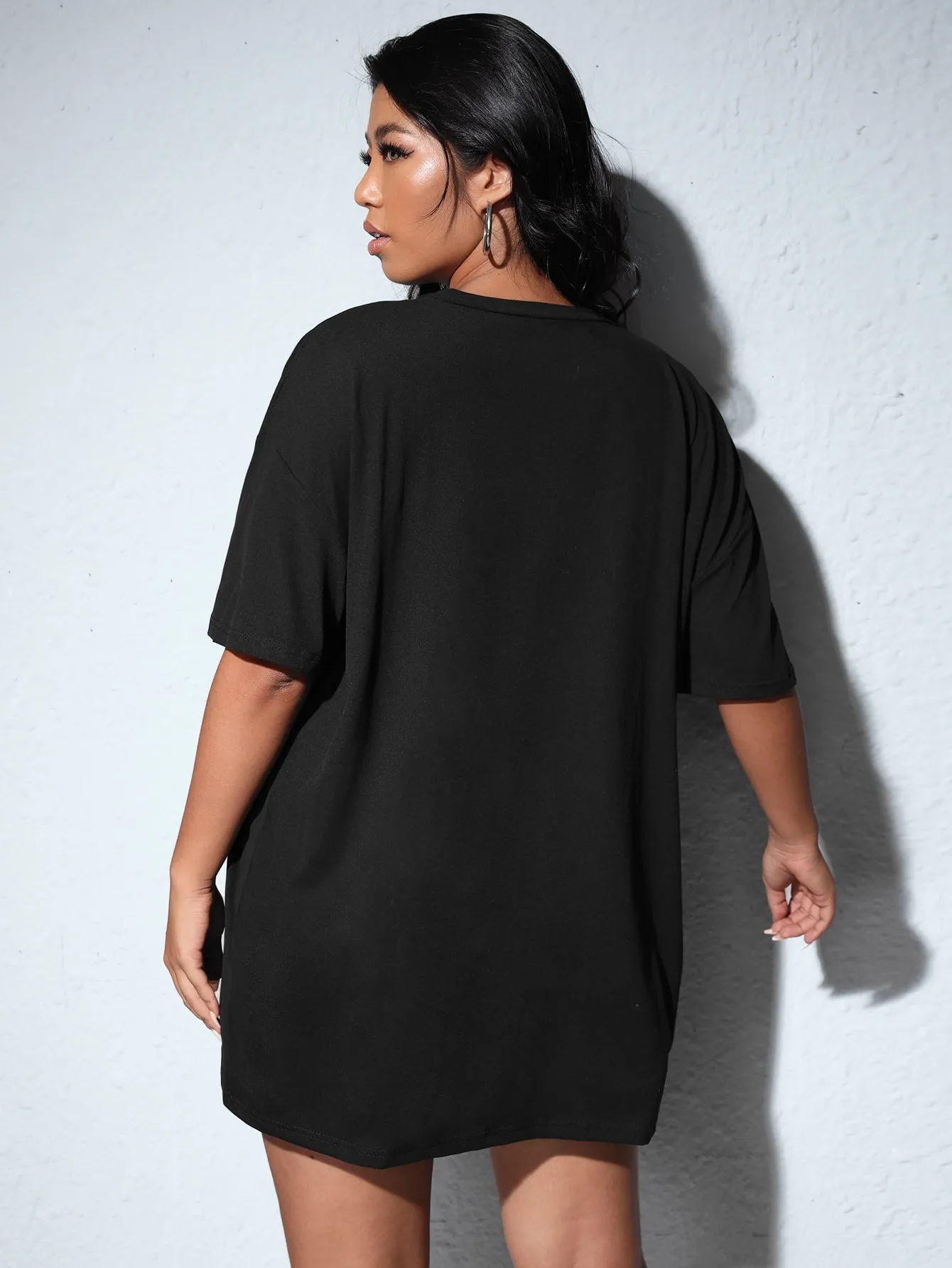 Cartoon Short Sleeve Round Neck Long Plus Size T-Shirt