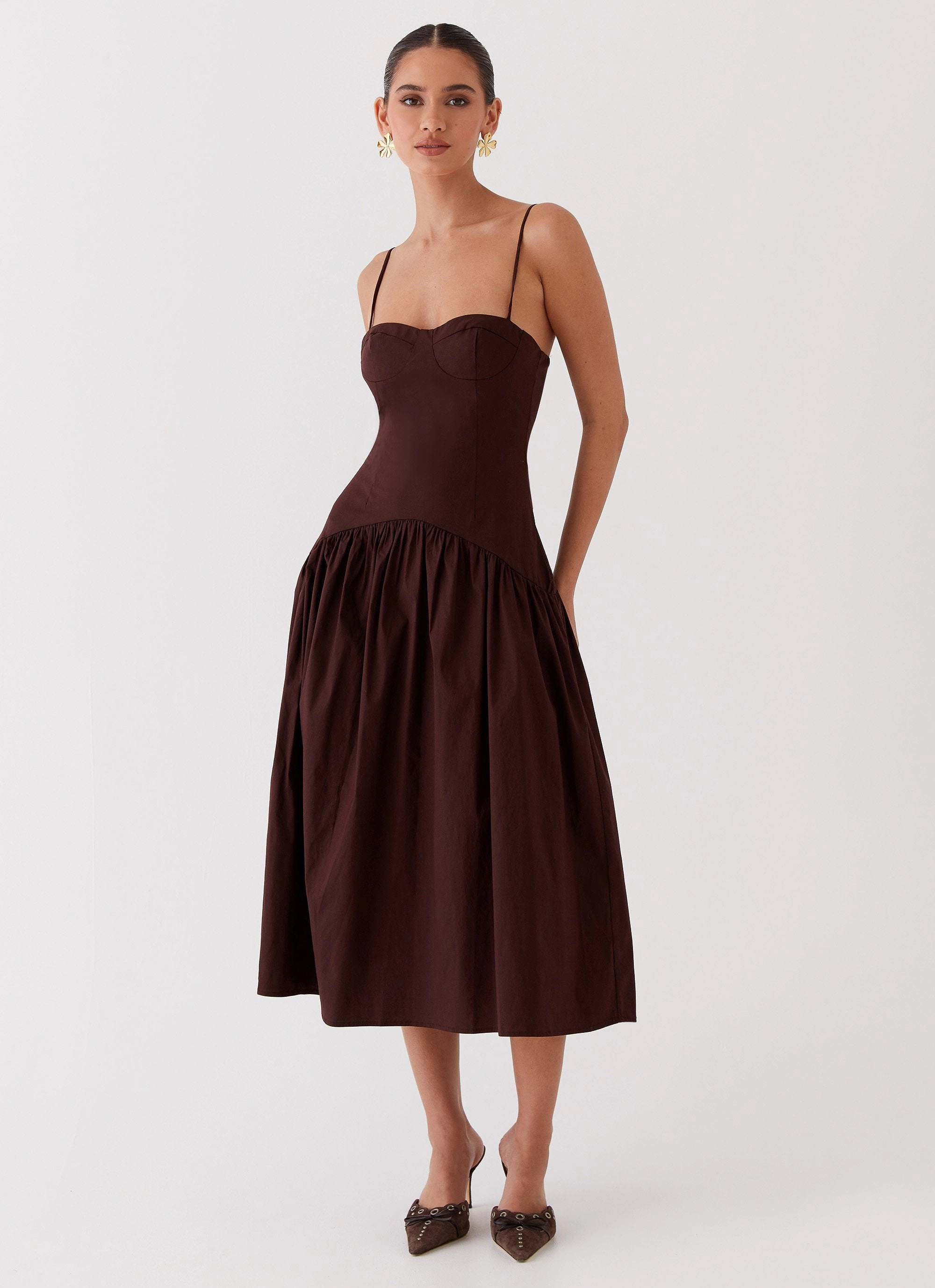 Flattering Style Yvette Corset Midi Dress - Chocolate