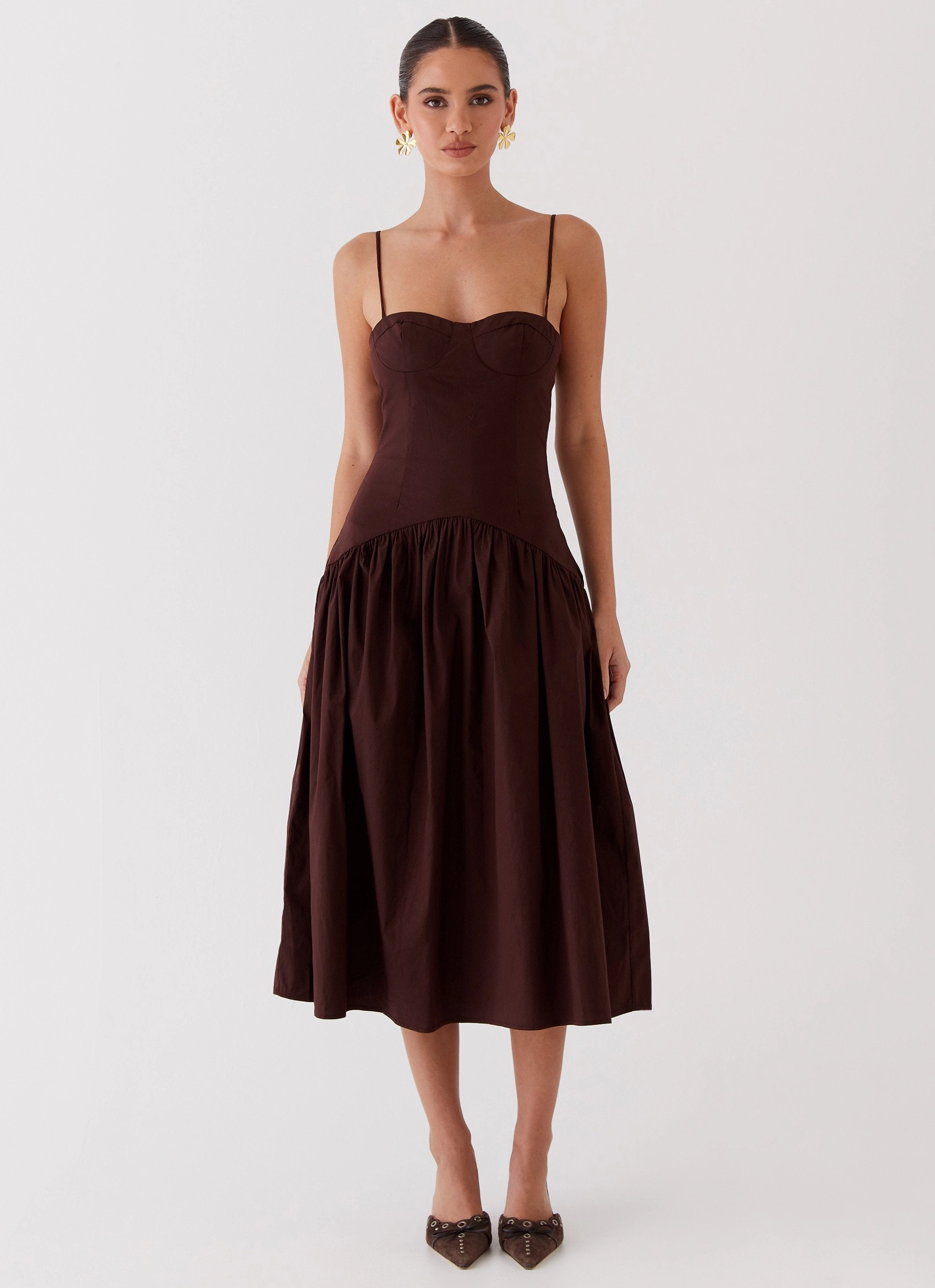 Travel Staple Lightweight-Comfort Yvette Corset Midi Dress - Chocolate