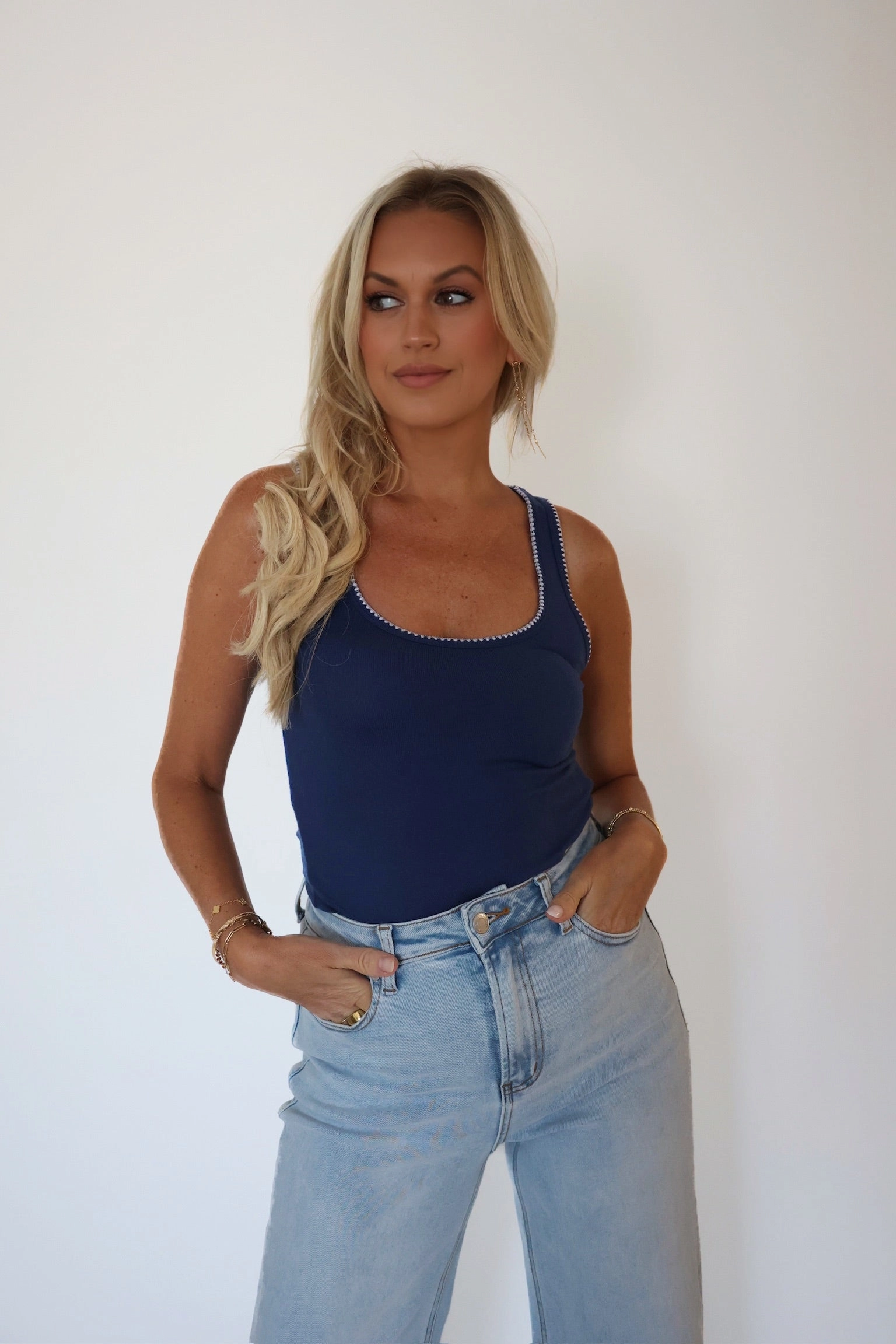 Casa Whipstitch Tank- Yacht Blue Ultrasoft Inner Lining