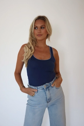 Casa Whipstitch Tank- Yacht Blue MoistureControl Technology Casa Whipstitch Tank- Yacht Blue Ultrasoft Inner Lining