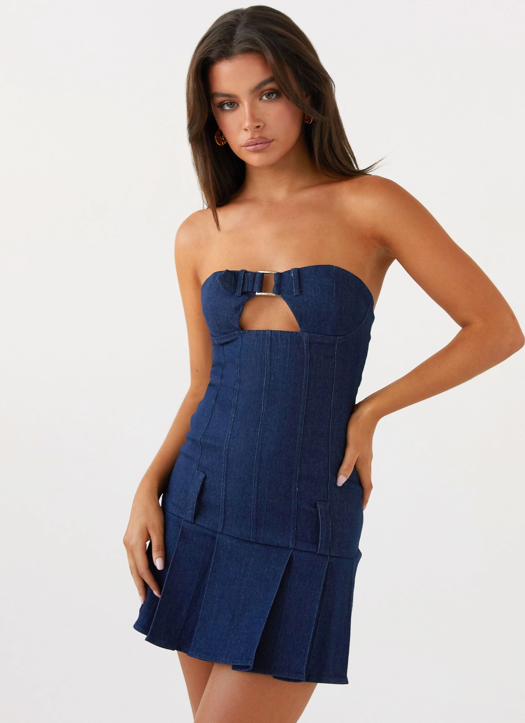 Case Closed Mini Dress - Dark Indigo Fresh Fit Luxury-Fabric