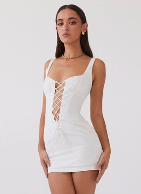 Casey Lace Up Mini Dress - White Cool apparel Cozy And Stylish Profile Enhancer Casey Lace Up Mini Dress - White