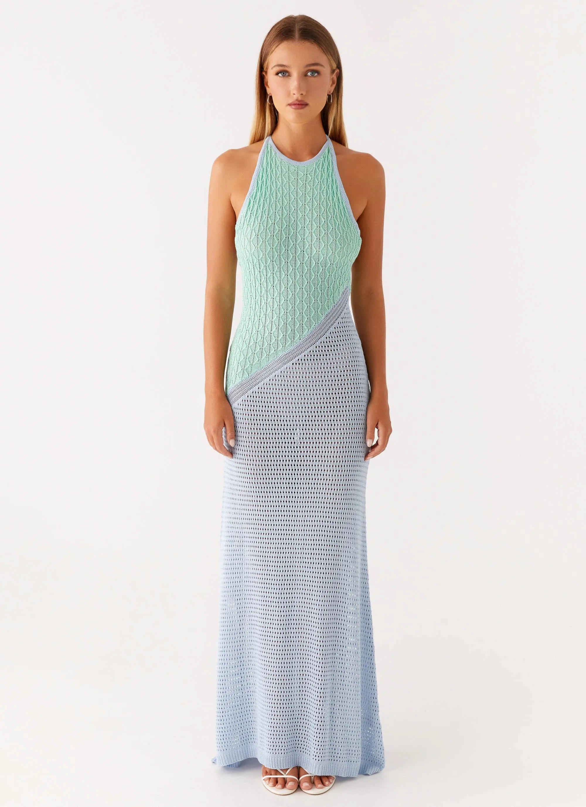 Caspa Crochet Maxi Dress - Multi Smooth Texture Lounge Wear