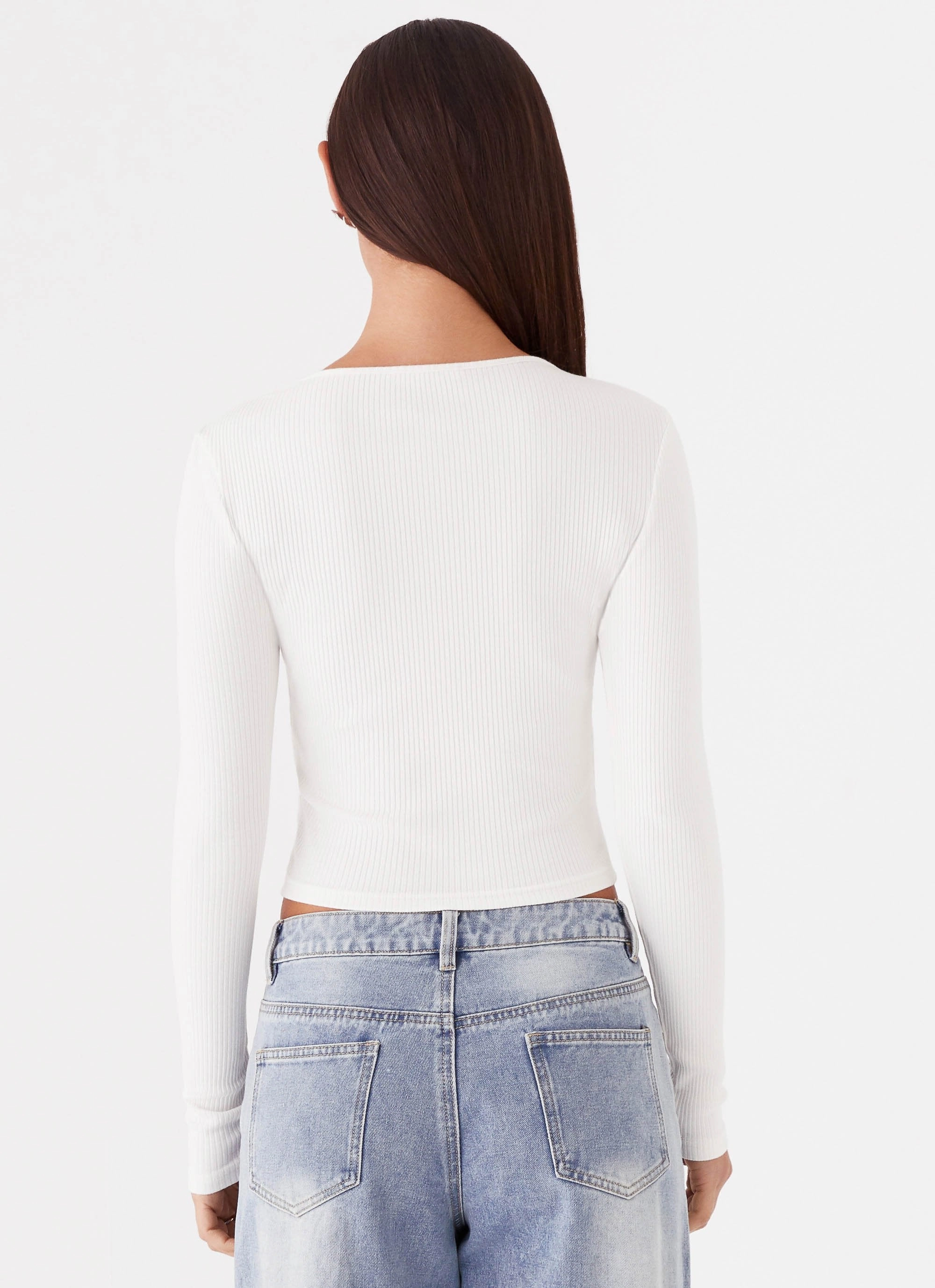 High Neck Design Cassius Long Sleeve Top - Ivory