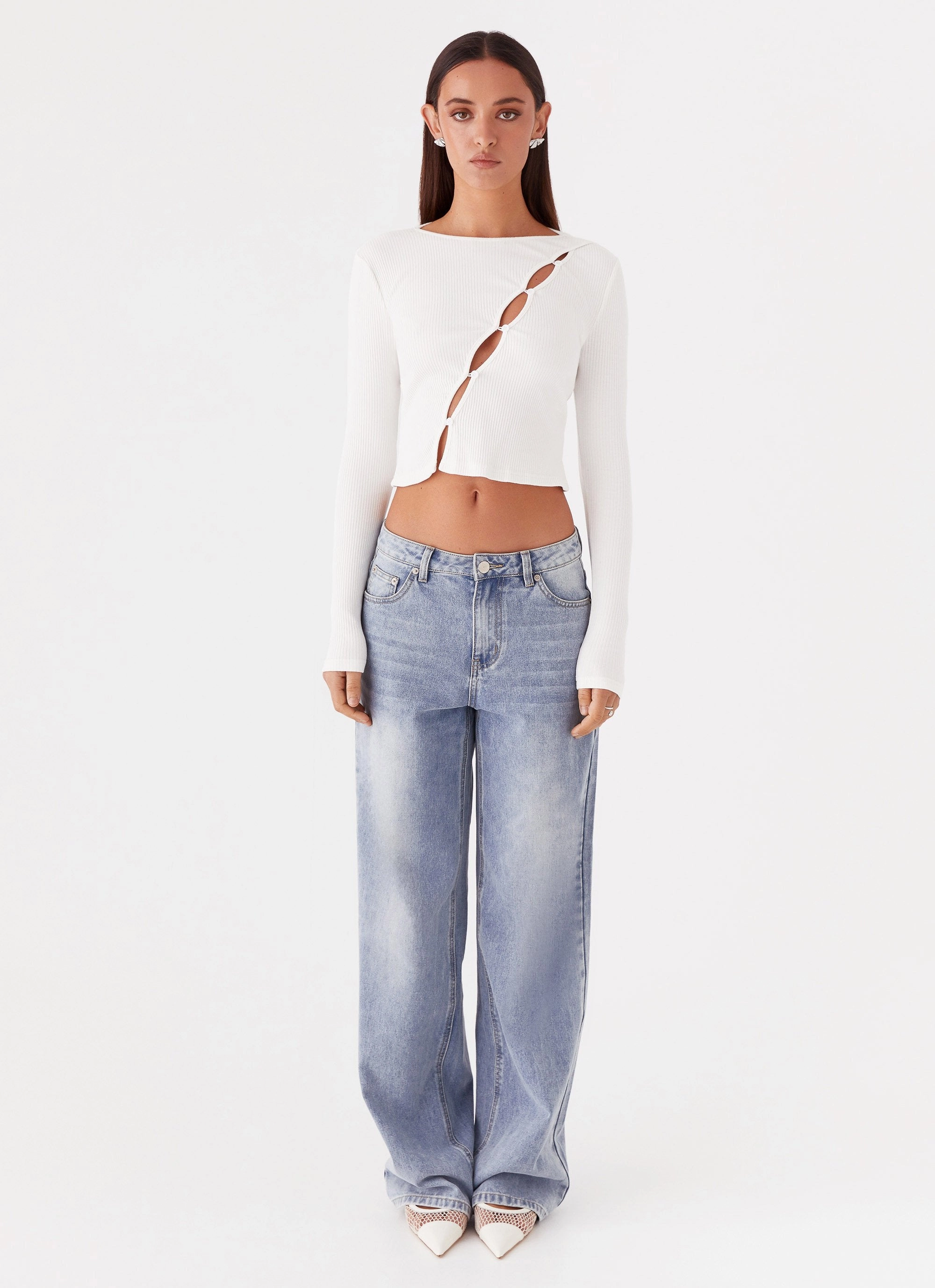 Garment Dyed Finish Cassius Long Sleeve Top - Ivory