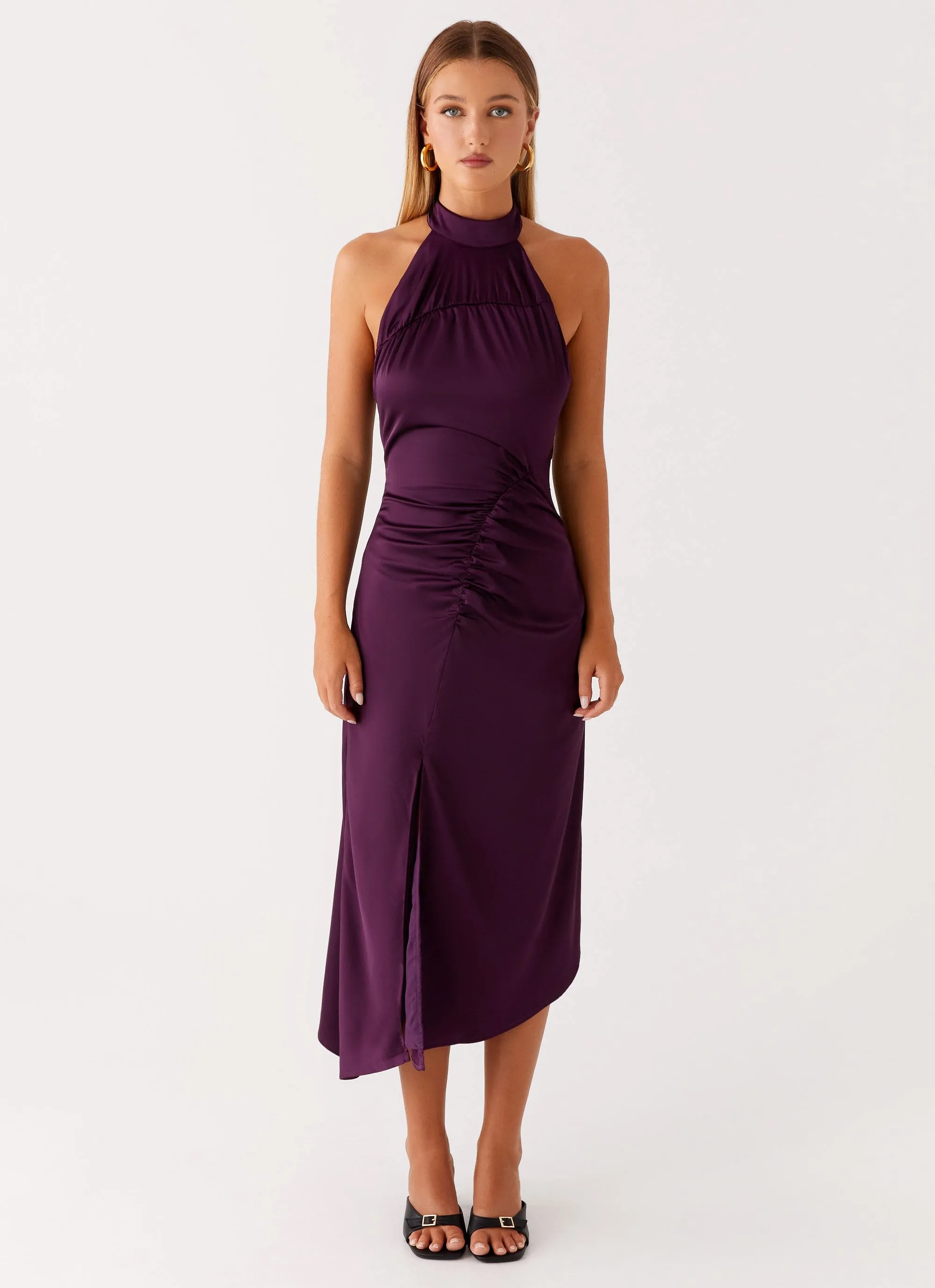 Trendsetting Design Polished Look Casta Halterneck Midi Dress - Plum