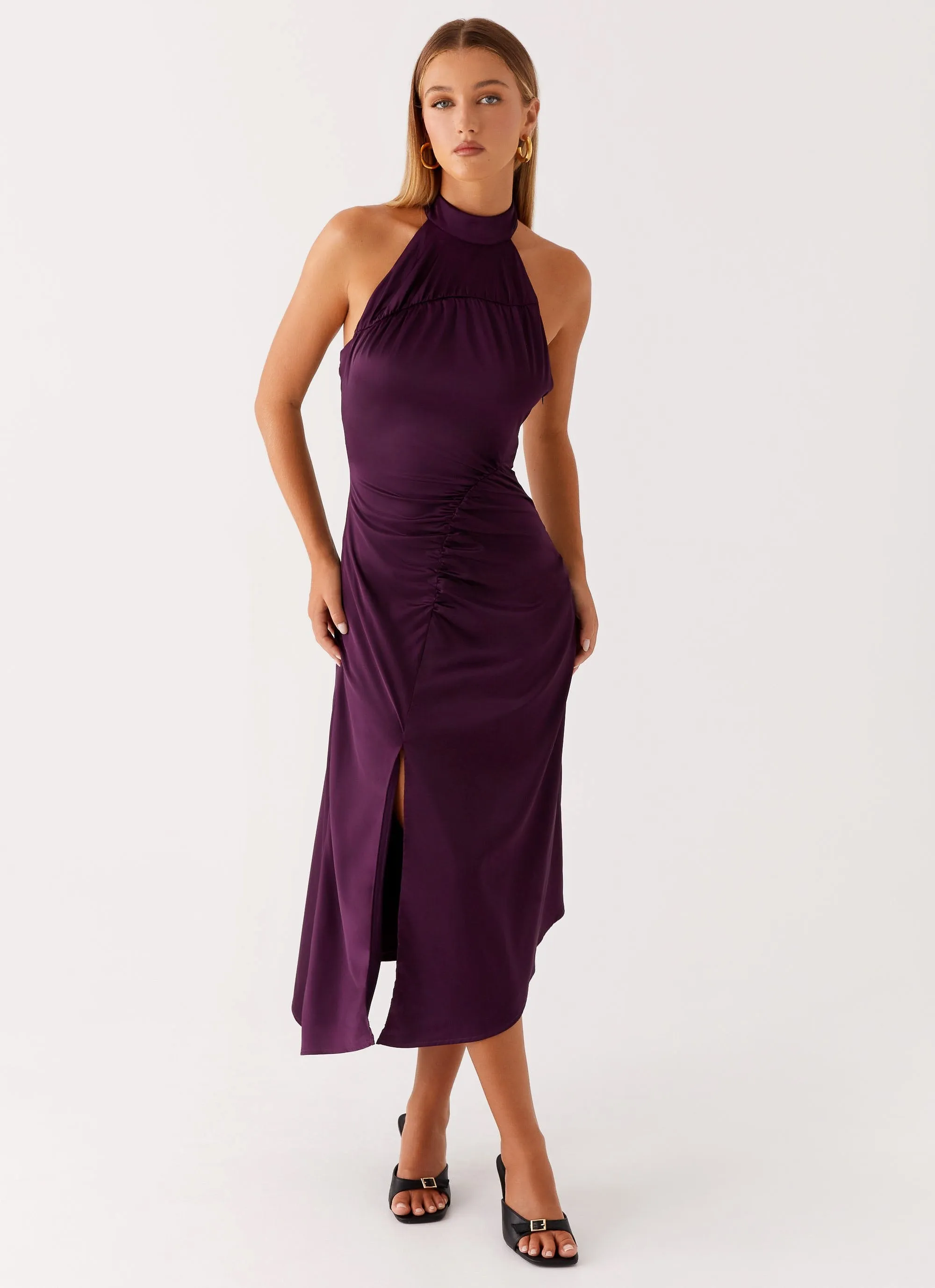 Modern Fit Youth fashion Casta Halterneck Midi Dress - Plum