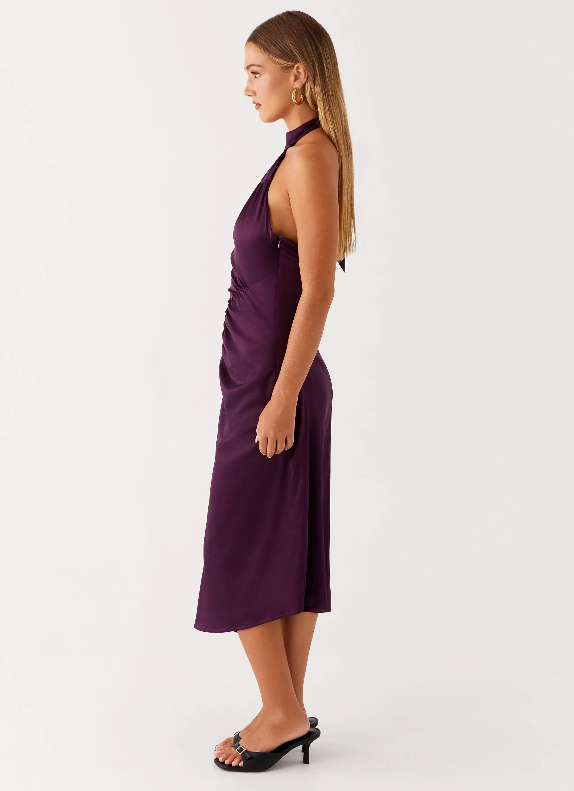 Casta Halterneck Midi Dress - Plum Anti Static Treatment