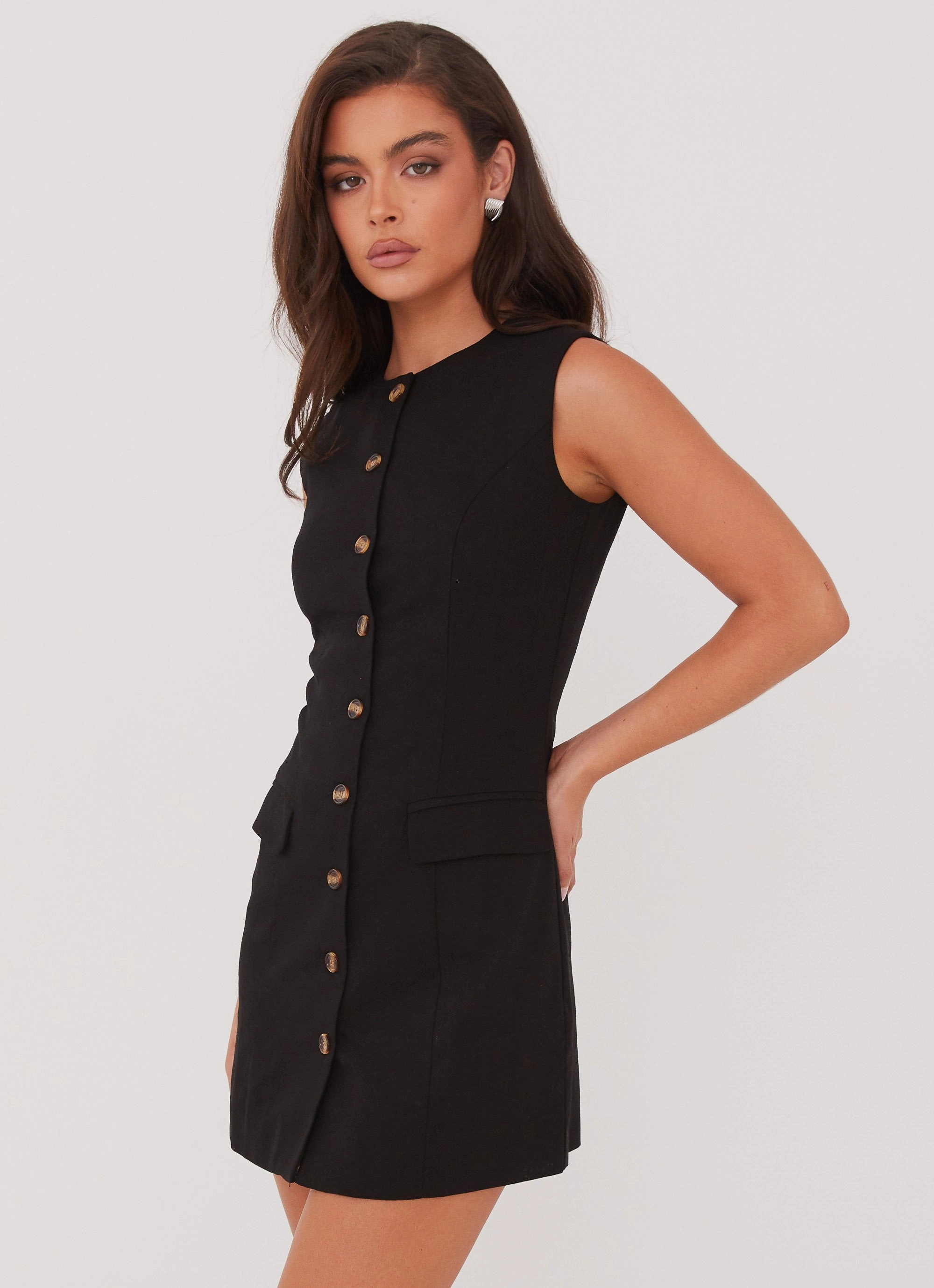 Castello Fiore Linen Mini Dress - Black Spring Vibe