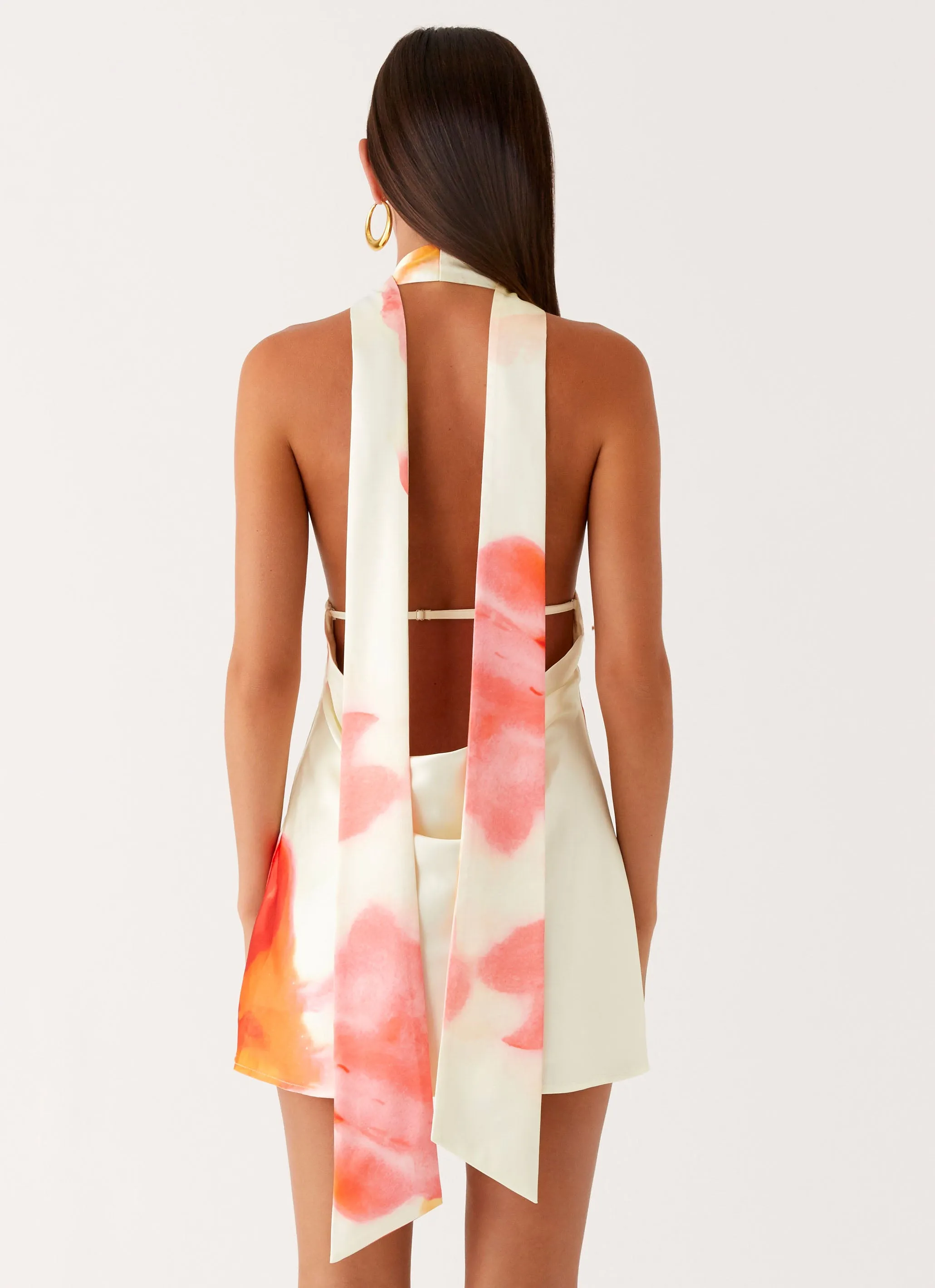 Wardrobe Must-Have High-End Fabric Alicia Satin Halter Mini Dress - Mimosa Blossom