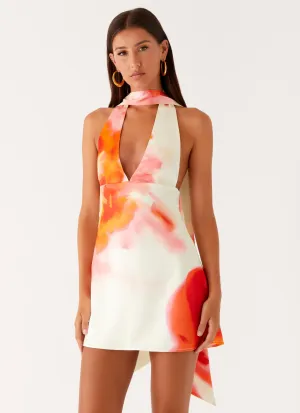 Minimalist fashion Alicia Satin Halter Mini Dress - Mimosa Blossom
