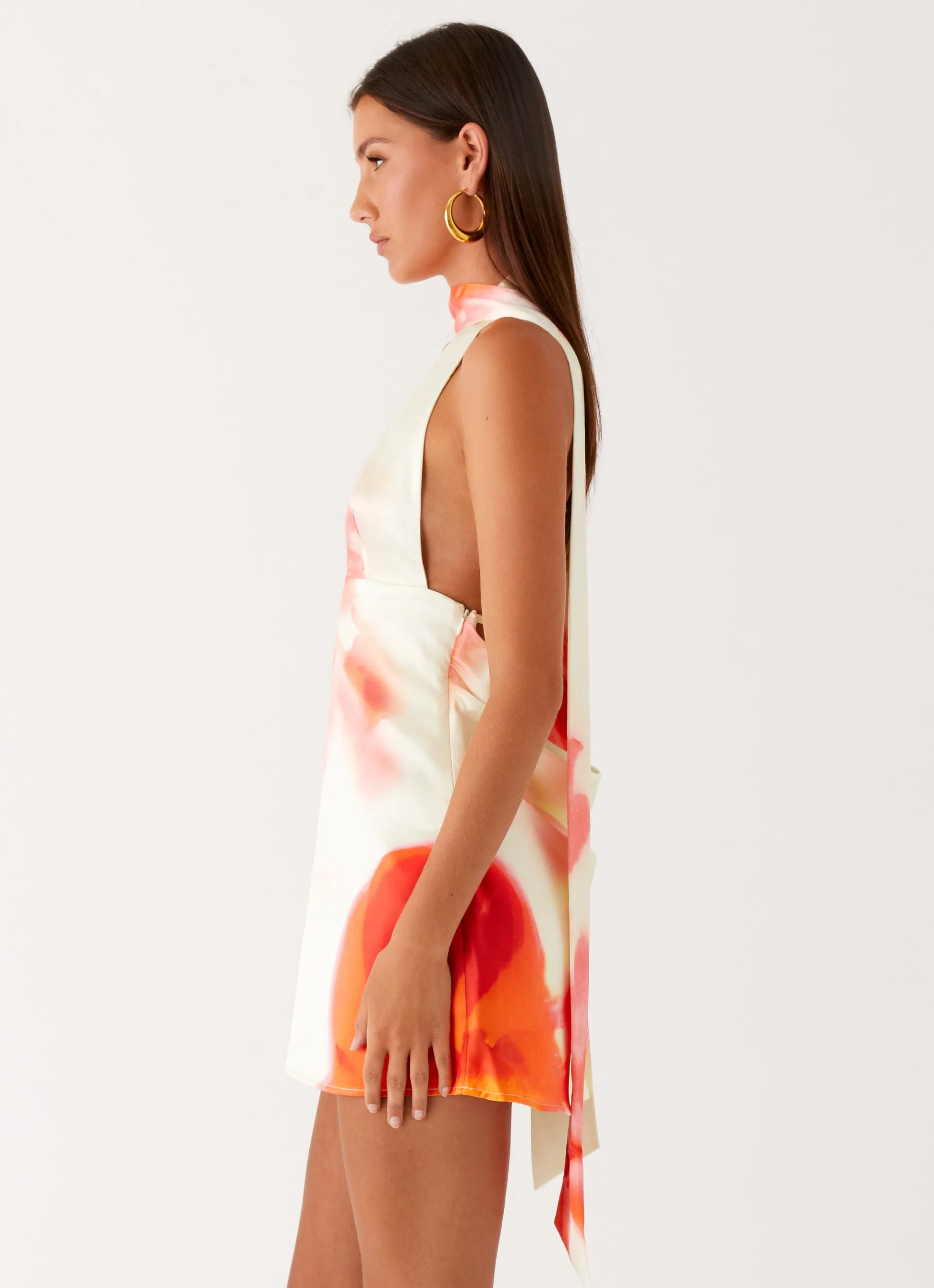 Alicia Satin Halter Mini Dress - Mimosa Blossom Winter Comfort