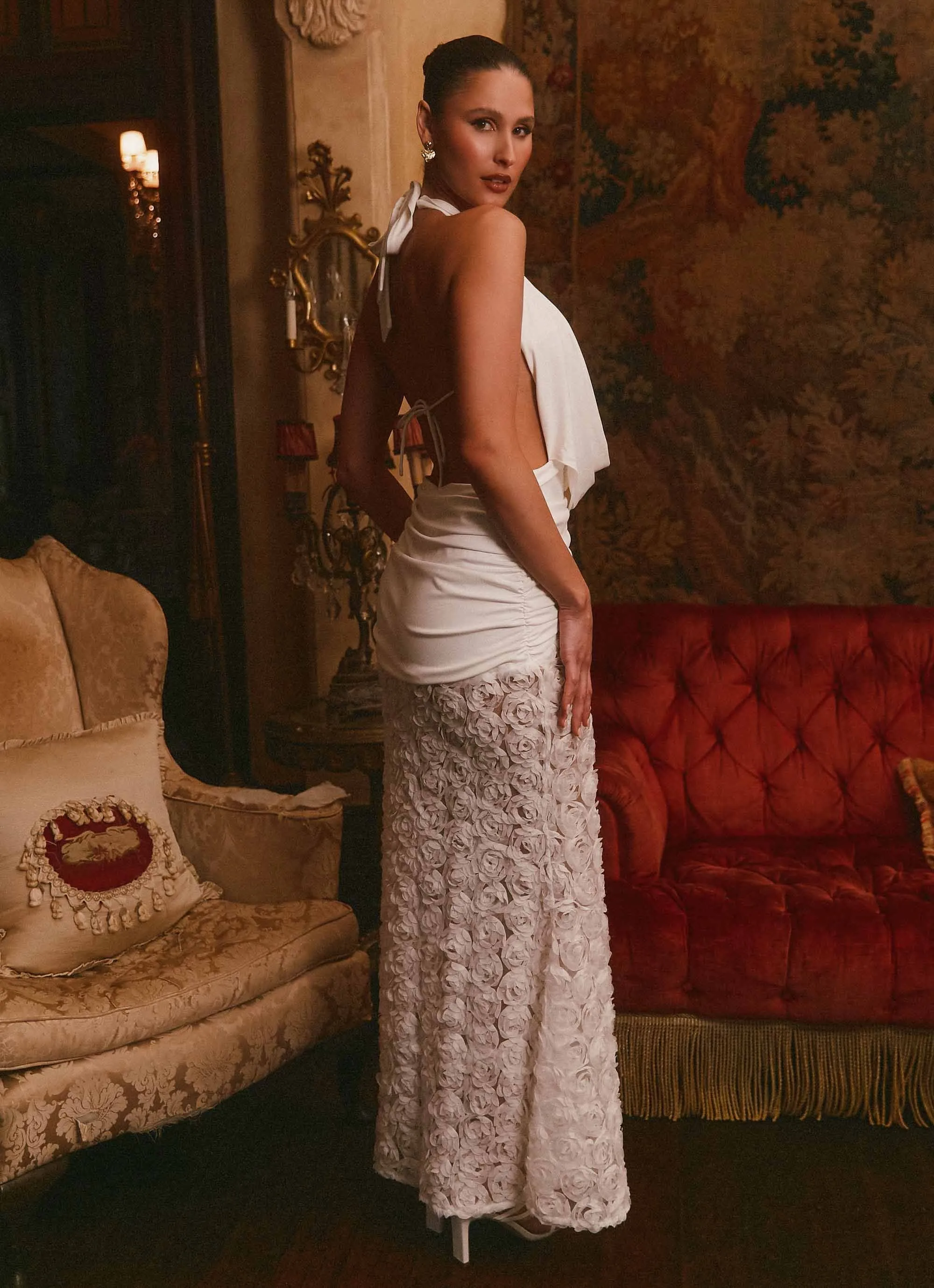 Kita Textured Maxi Dress - White Breathable mesh