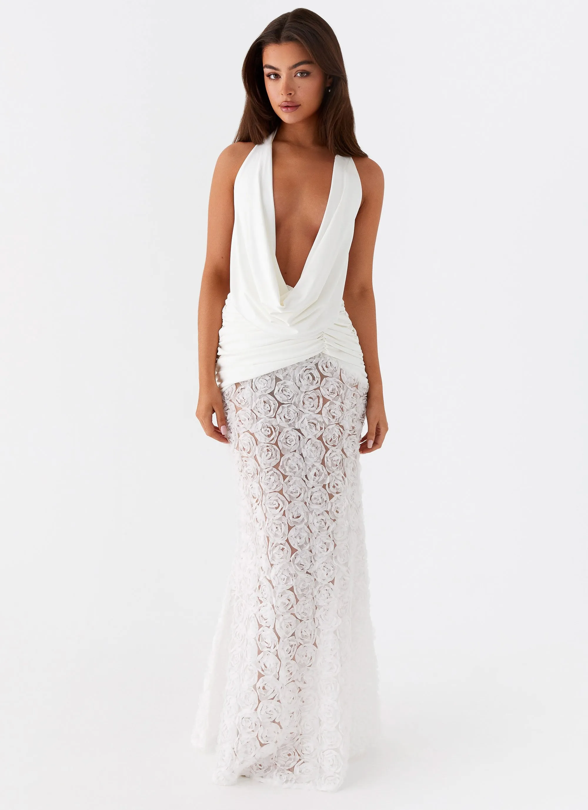 Kita Textured Maxi Dress - White Anti Pilling Surface