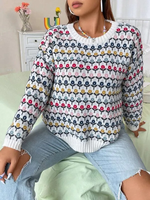 Casual Floral Pattern Sweater