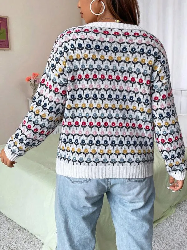 Casual Floral Pattern Sweater