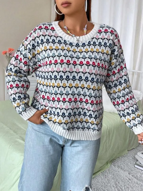 Casual Floral Pattern Sweater