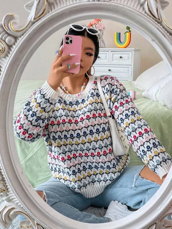 Casual Floral Pattern Sweater