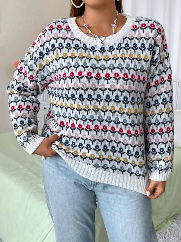 Casual Floral Pattern Sweater