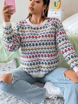 Casual Floral Pattern Sweater