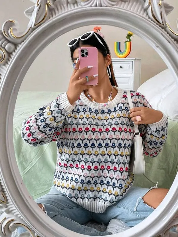 Casual Floral Pattern Sweater