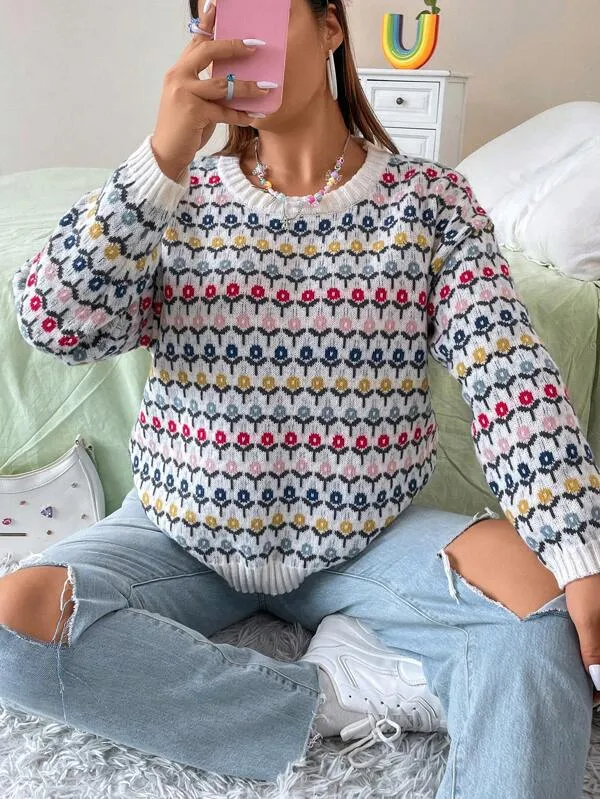 Casual Floral Pattern Sweater