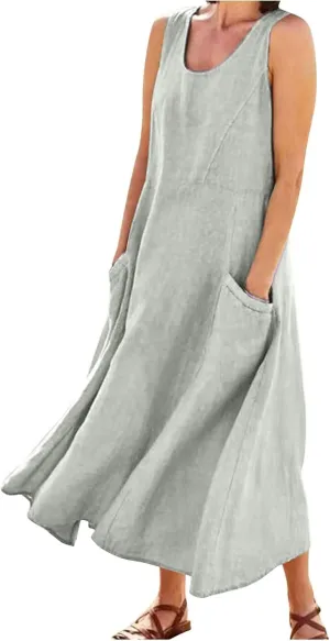 Casual Floral T-Shirt Dress Women's Summer Casual Sleeveless Long Maxi Beach Dress 100 Percent Linen Dress Cotton