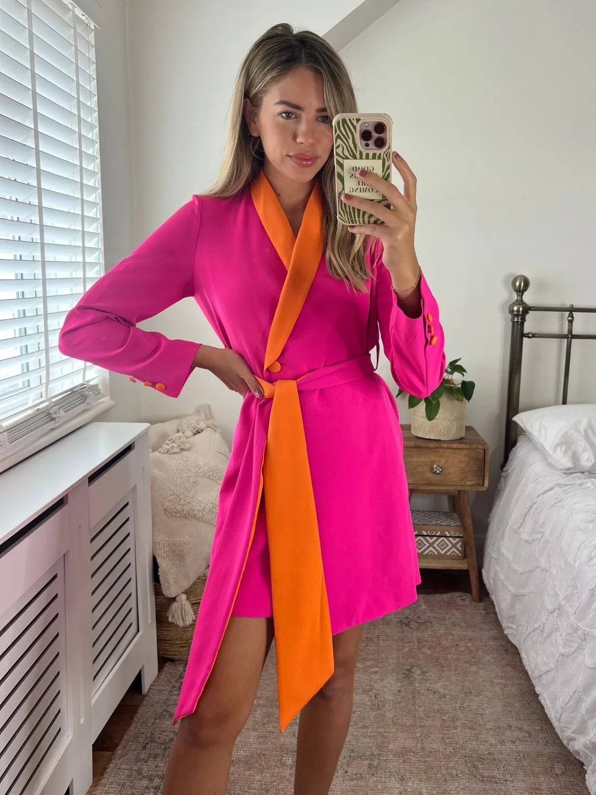 Vibrant Layer Petal Zone Maya Colourblock Blazer Dress in Pink