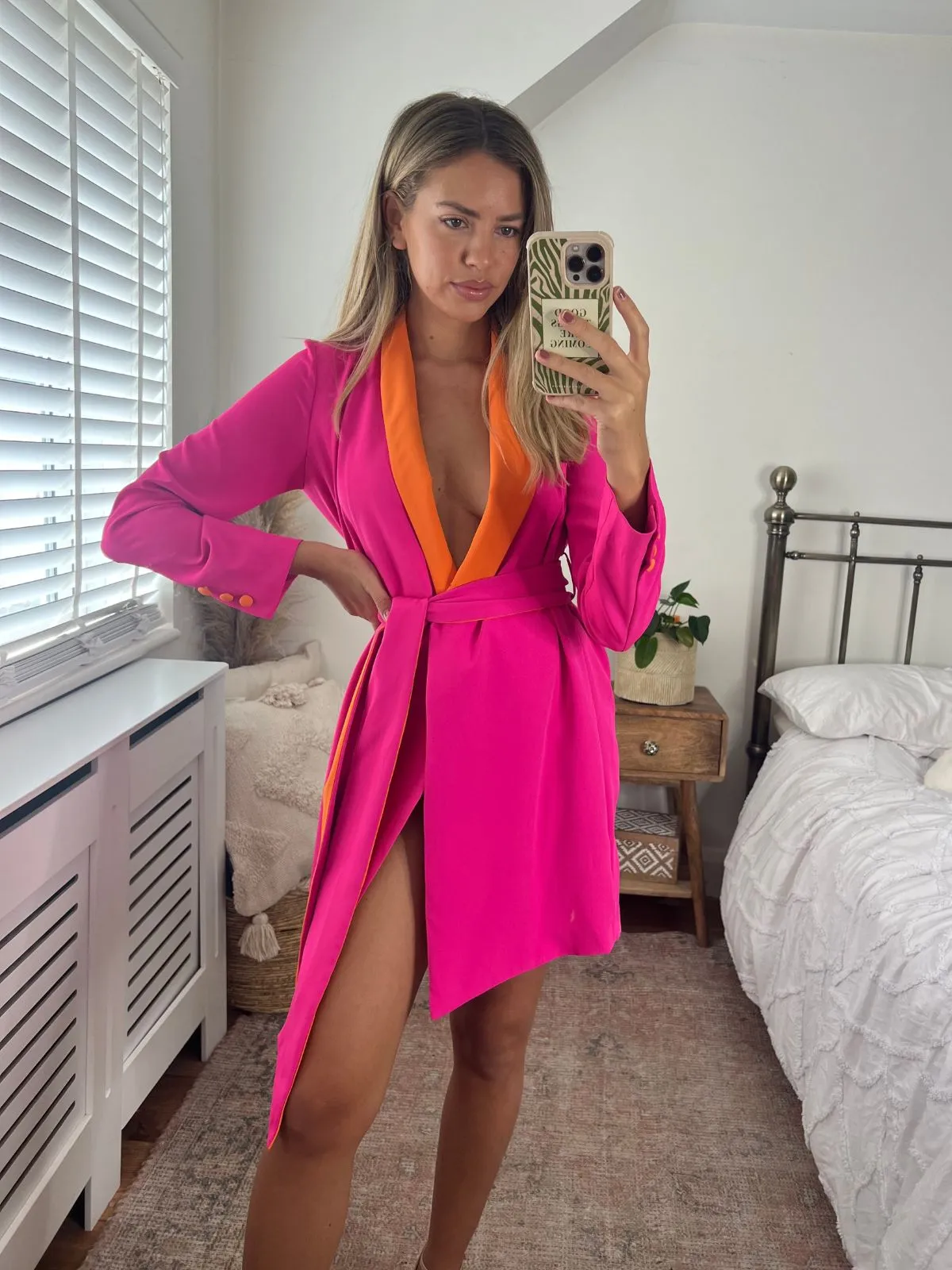 Maya Colourblock Blazer Dress in Pink High-Low-Hem