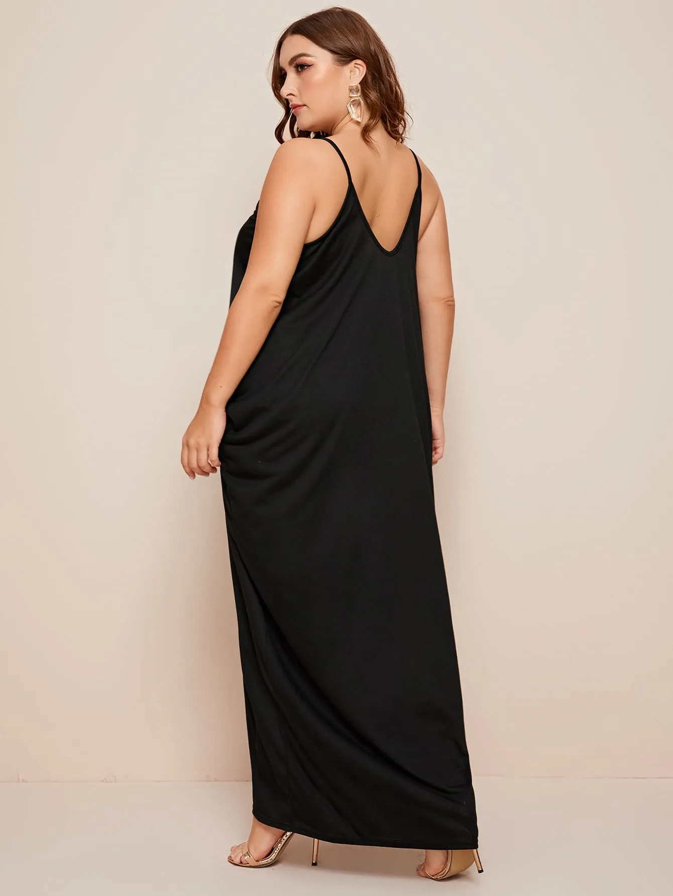 Casual Plain Pocket Sleeveless Spaghetti Strap Straight Natural Maxi Plus Size Dress