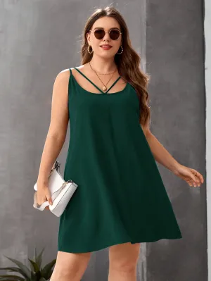 Casual Plain Sleeveless Spaghetti Strap Straight Natural Short Plus Size Dress