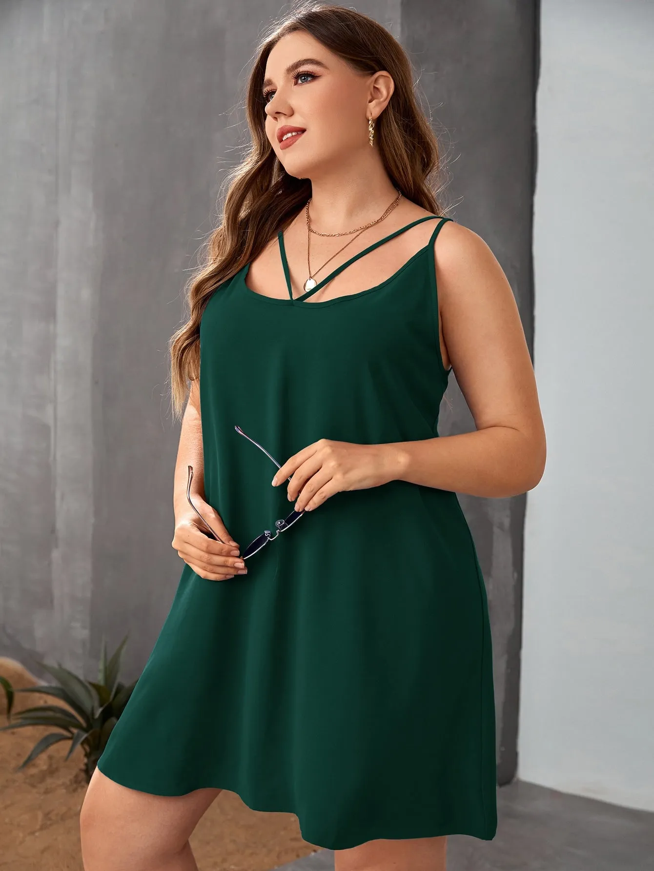 Casual Plain Sleeveless Spaghetti Strap Straight Natural Short Plus Size Dress