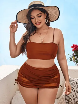 Casual Plain Spaghetti Strap Plus Size Bikini Sets